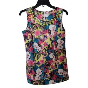 Gibson and Latimer bright floral tank top with yellow beading size Small